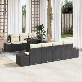 vidaXL Conjunto de Sofá de Jardim com almofada 8 pcs Preto e Creme