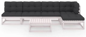 6 pcs conjunto lounge de jardim com almofadões pinho maciço