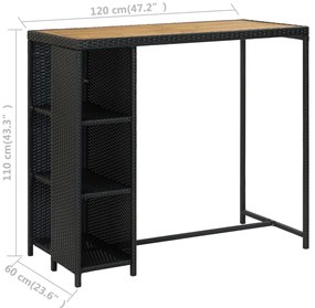 5 pcs conjunto de bar p/ jardim c/ almofadões vime PE preto