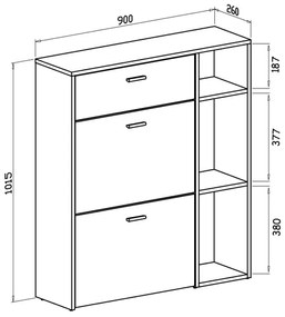 Móvel Sapateira WIND, estrutura de cor Puccini, cor Cinzento antracite nas 2 portas basculantes e na gaveta, mede 90x26x101,5cm de altura.