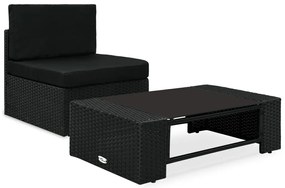 2 pcs conjunto lounge para jardim vime PE preto