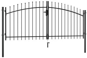 Portão de cerca com porta dupla e topo em lanças 300x150 cm