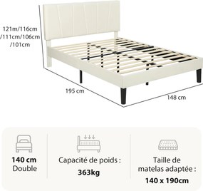 Estrutura de cama de casal 140 x 190 cm (COLCHÃO NÃO INCLUIDO), cama para 2 pessoas, cabeceira ajustável, base de cama 150 x 198 x 101/106/111/116/121