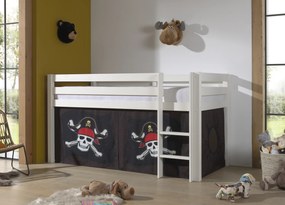 Cama alta de Criança PINO 90 x 200 cm + estrado + escada + cortina Piratas das caraíbas Branca