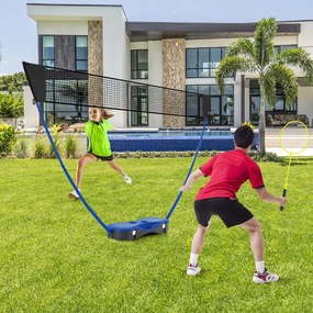 Conjunto portátil de badminton para crianças com 2 raquetes 2 penas Estrutura em PVC, baliza de futebol e rede de pátio 270 x 33,5 x 160 cm Azul