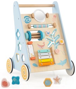 Andador de madeira com rodas para meninos e meninas de 1 ano ou mais - Azul