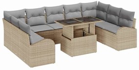 Conjunto de Sofás de Jardim de 10 Peças com Almofadas Bege de Rattan P