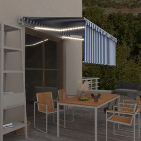 Toldo automático c/ estore/LED/sensor vento 3x2,5m azul/branco