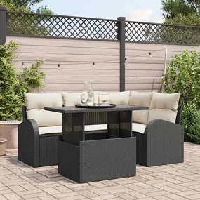 vidaXL Conjunto de Sofá de Jardim de 5 peças com Almofadas Rattan Preto
