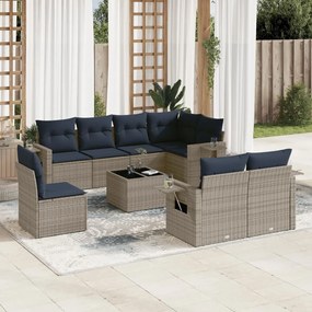 vidaXL 9 pcs conjunto sofás p/ jardim c/ almofadões vime PE cinzento