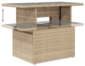 Mesa de jardim com tampo de vidro 100x55x73 cm vime PE bege