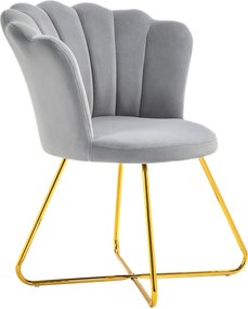 Poltrona em forma de concha, cadeira de Toucador, poltrona em veludo, poltrona de sala com pés em aço, 69 x 64 x 80 cm, cinzenta