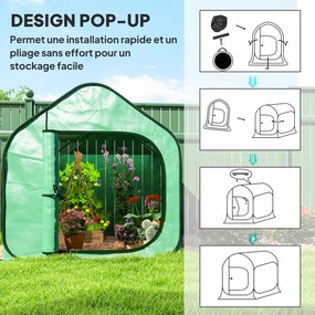 Mini estufa pop-up 150 x 148 x 148 cm, pequena estufa para vegetais e flores com porta com fecho de correr em PE, verde