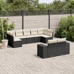 vidaXL 9 pcs conjunto de sofás p/ jardim c/ almofadões vime PE preto