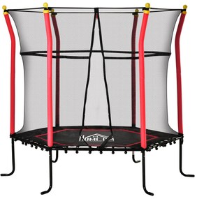 HOMCOM Trampolim para Crianças com Superfície de Salto Ø120 cm Rede de Segurança e Estrutura de Aço Ø160x163,5 cm Vermelho