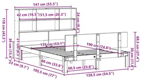 Cama com estante sem colchão 135x190 cm pinho maciço