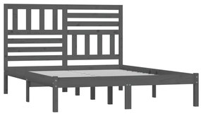 Estrutura de cama de casal 135x190 cm pinho maciço cinzento