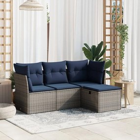 vidaXL 4 pcs conjunto sofás p/ jardim c/ almofadões vime PE cinzento