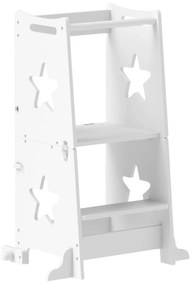 AIYAPLAY Torre de Aprendizagem 2 em 1 Torre de Aprendizagem para Crianças Convertível em Mesa e Cadeira 60x44,5x86 cm Branco | Aosom Portugal