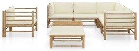 8 pcs conj. lounge p/ jardim em bambu c/ almofadões branco nata