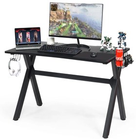 Mesa Gaming de jogos em forma de K estilo Carrera com porta-copos e gancho para escritório 110 x 60 x 74 cm preto