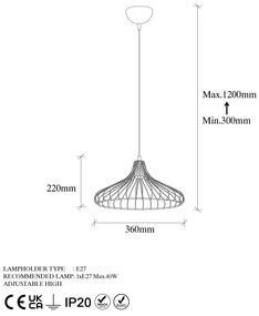 Chandelier Depay – Preto Antique – 36 x 36 x 30-120 cm