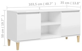 Móvel de TV pernas de madeira 103,5x35x50 cm branco brilhante