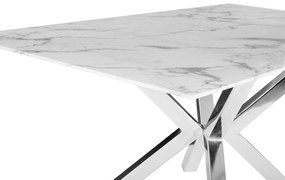 Mesa de jantar em vidro com efeito mármore e pés cromados 160 x 90 cm SABROSA Beliani