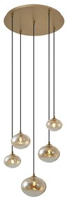 Candeeiro suspenso Art Deco dourado com vidro âmbar - Jia Art Deco
