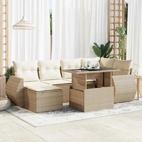 vidaXL 7 pcs conjunto de sofás p/ jardim com almofadões vime PE bege