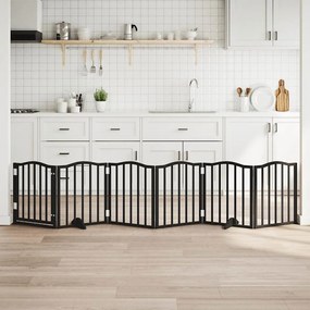 vidaXL Portão p/ cães com porta dobrável 6 painéis 300 cm álamo preto