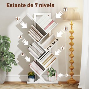 Estante em Forma de Árvore de 7 Níveis Estante de Livros com 7 Prateleiras e Estrutura de Aço  50x24x109 cm Branco