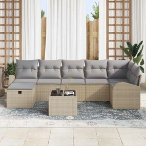 Conjunto de Sofá de Jardim de 8 Peças com Almofadas Bege Vime Poliéste