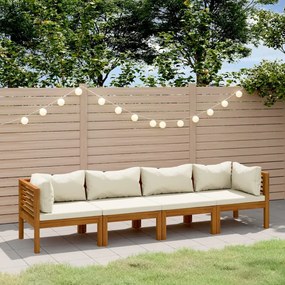 vidaXL Banco de jardim 4 lugares c/ almofadões cor creme acácia maciça