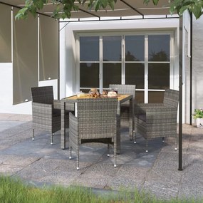 vidaXL 5 pcs conjunto jantar jardim vime PE e acácia maciça cinzento