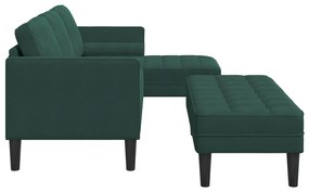 Sofá de Jardim vidaXL com Banco e Almofadas em Veludo Verde Escuro em
