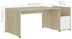 Mesa centro 90x45x35 cm contraplacado branco e carvalho sonoma