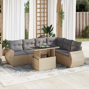 7 pcs conjunto de sofás p/ jardim com almofadões vime PE bege