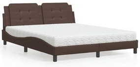 Cama com colchão 160x200 cm couro artificial castanho
