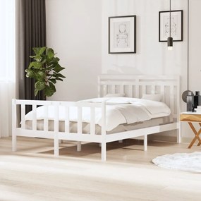 Estrutura de cama 140x190 cm madeira maciça branco