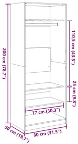 Roupeiro 80x50x200 cm derivados de madeira cinzento cimento