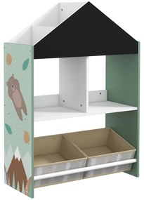 ZONEKIZ Estante Brinquedos Organizador Infantil Prateleiras Abertas Caixas Tecido Amovíveis 62x27x90cm Verde Prático Funcional | Aosom Portugal