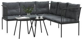 Conjunto de sofás de jardim c/ almofadões aço/textilene preto