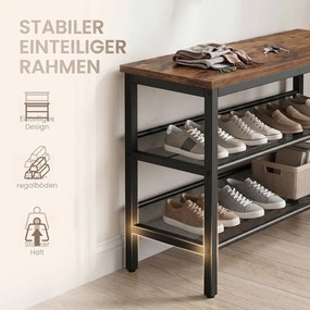 Sapateira com 3 níveis em estilo industrial 28 x 75 x 50 cm castanho-escuro e preto