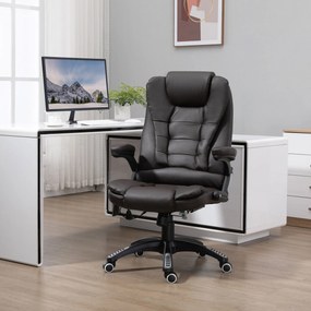 Cadeira de escritório com massagem e aquecimento elétrico, cadeira de escritório ergonómica com revestimento sintético castanho
