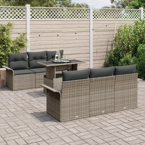 Conjunto de Sofá de Jardim de 7 Peças vidaXL com Almofadas Cinza Ratta