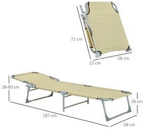 Espreguiçadeira Dobrável e Reclinável em 4 Posições com Estrutura Metálica e Tecido Oxford para Exterior 187x58x28 cm Bege