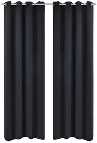 2 pcs Cortinas Blecaute com Argolas de Metal Preta 135 x 245 cm