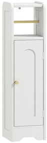 HOMCOM Armário de Casa de Banho Estreito Móvel Auxiliar de Casa de Banho 21x20x79 cm com Prateleira Ajustável Suporte para Papel Higiénico Branco | Aosom Portugal
