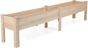 Floreira elevada de madeira retangular 240 x 43,5 x 51,5 cm com pés e orifícios de drenagem para horta urbana exterior, ideal para legumes e flores –